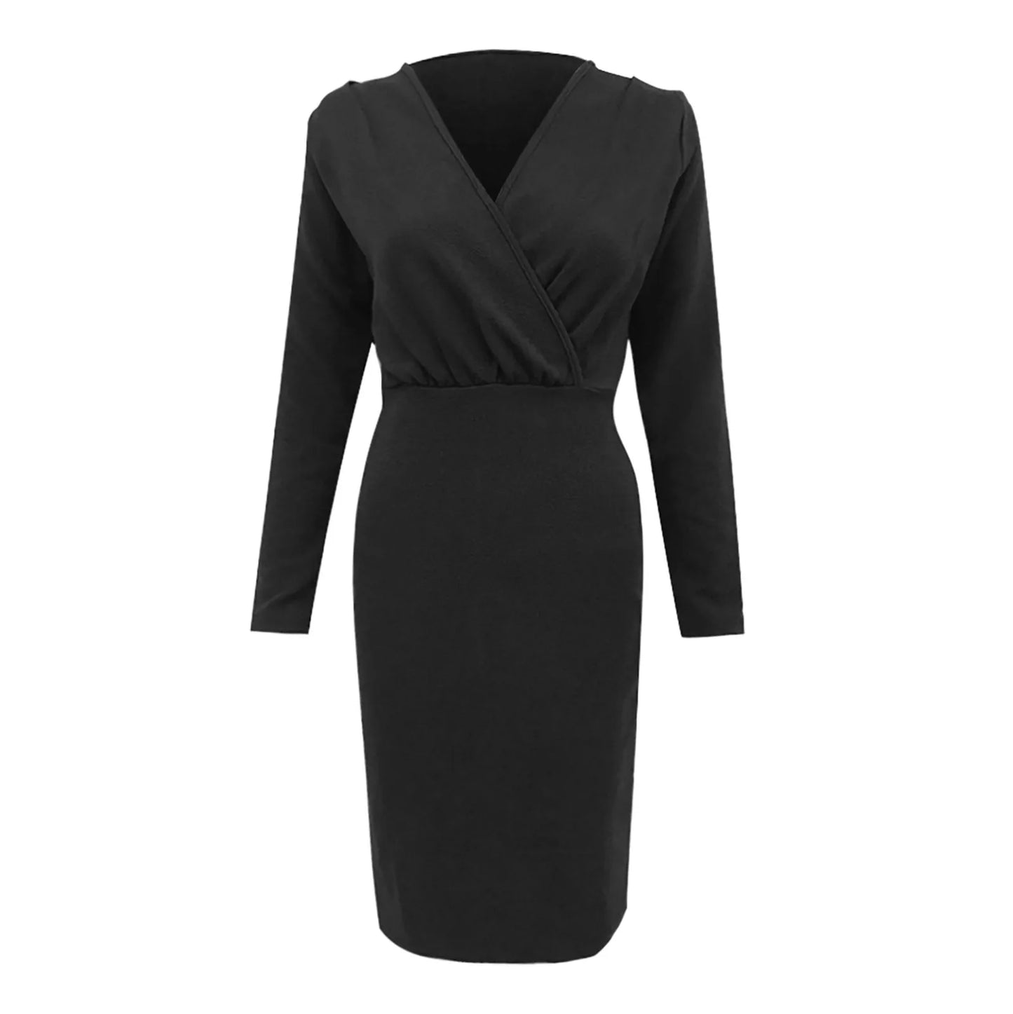 Elegant Women Bodycon White Dresses Sexy Deep V Neck Pleated Long Bag Hip Dress Autumn Winter Clubwear Clothes Streetwear Robes